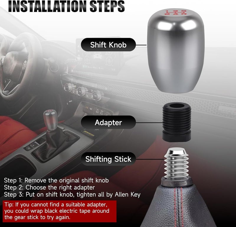 ANDO RACING 5 Type-R Style Speed Car Gear Shift Shifter Knob,Aluminum Alloy Shift Lever Knob with 3 Adapters Compatible with Manual 5 Speed Universal Gear Stick Shift Knob for Car Truck SUV (Silver) - Image 5